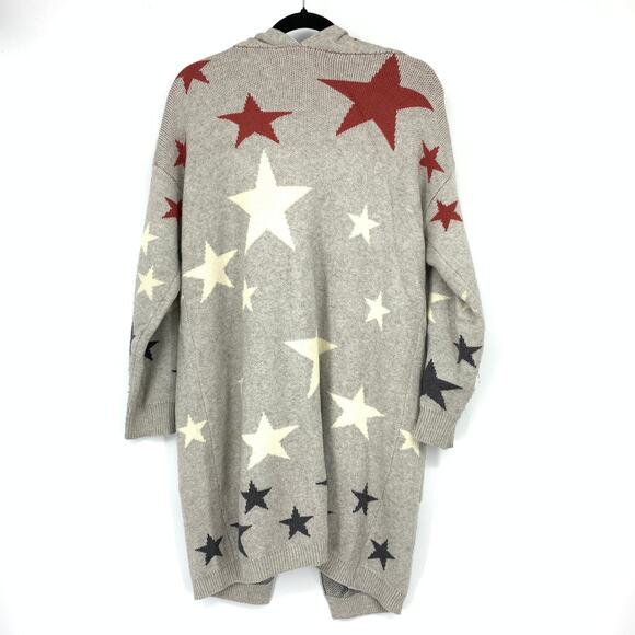 Dreamers Open Front Long Cardigan Sweater Womens Size Medium Gray Star Print - Picture 2 of 8